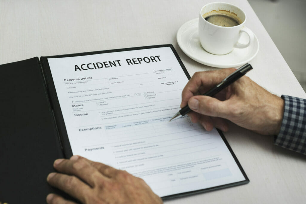 Accident report form to be filled up in case of a car accident