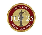 Circular badge with the text "Mass Tort Trial Lawyers Top 25" surrounding an image of Lady Justice holding scales.